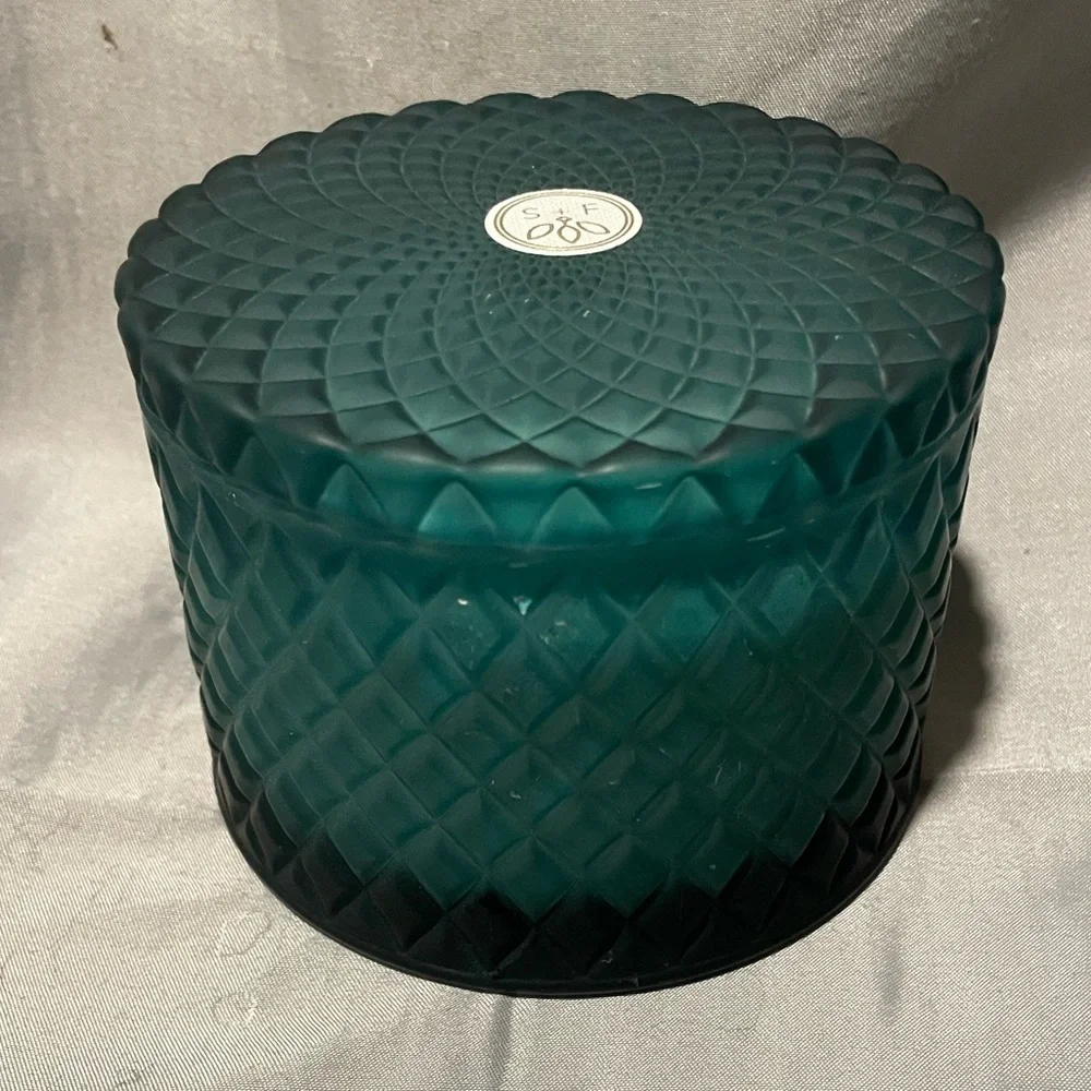 New Emerald Diamond Pattern Glass Candle- Pacific Coast